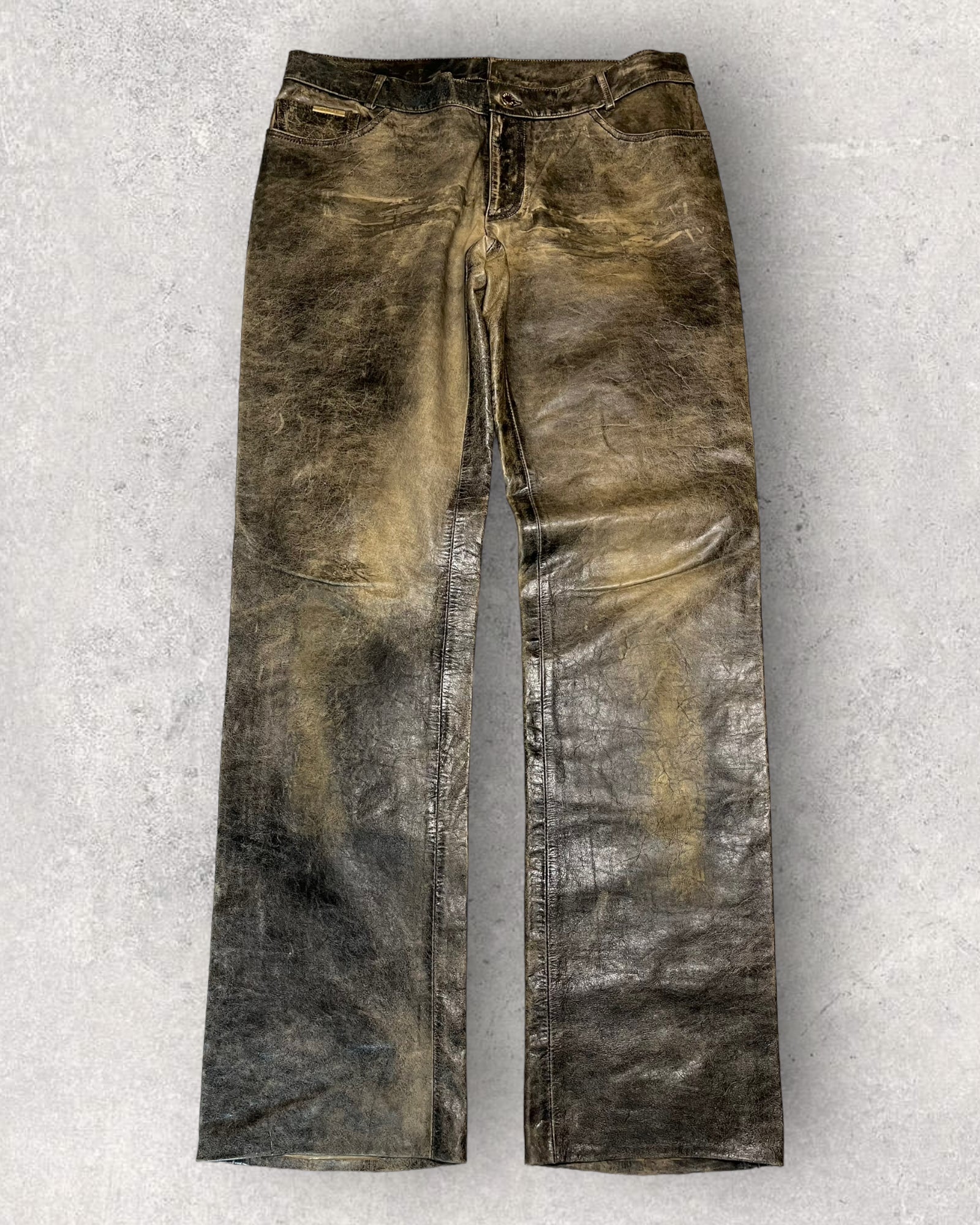 00s Roberto Cavalli Brigand Marble Leather Pants (L) - Image 11