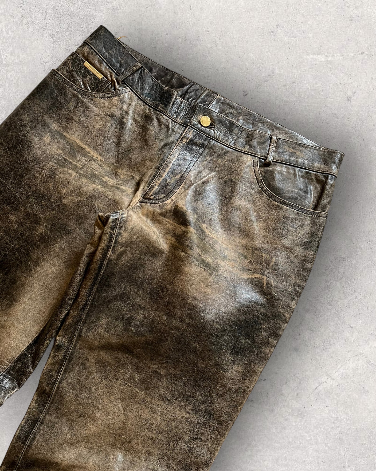 00s Roberto Cavalli Brigand Marble Leather Pants (L) - Image 3