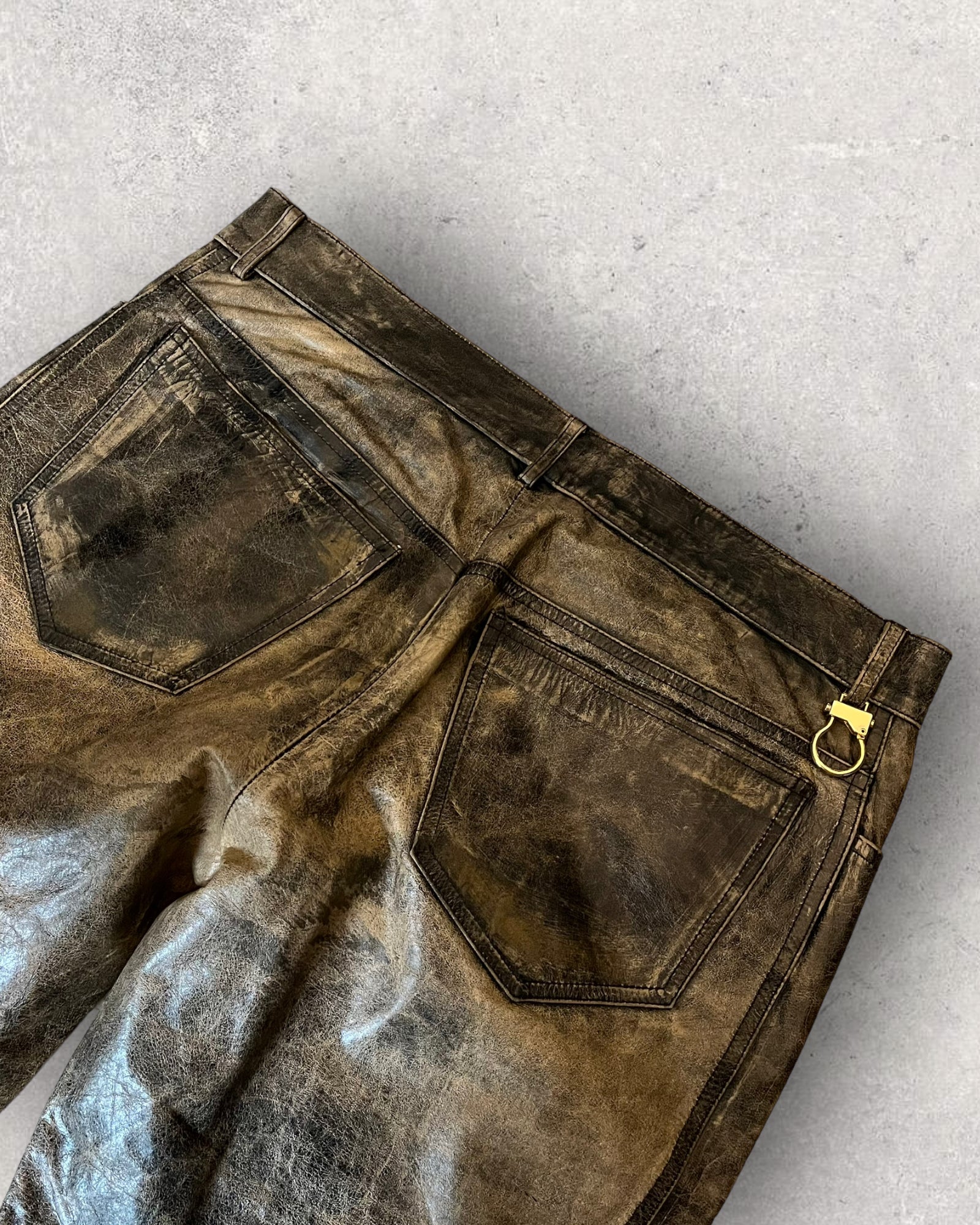 00s Roberto Cavalli Brigand Marble Leather Pants (L) - Image 5