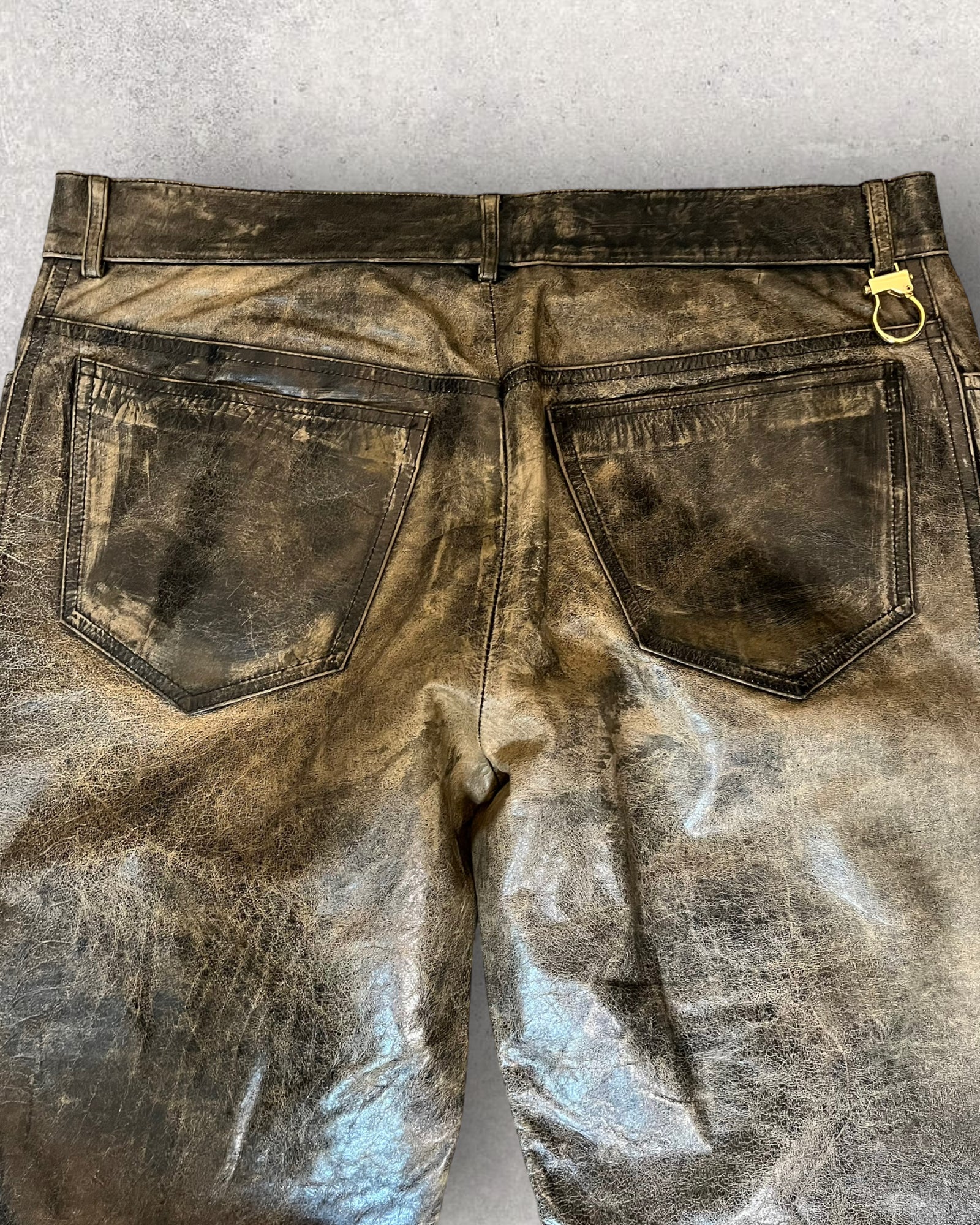 00s Roberto Cavalli Brigand Marble Leather Pants (L) - Image 9