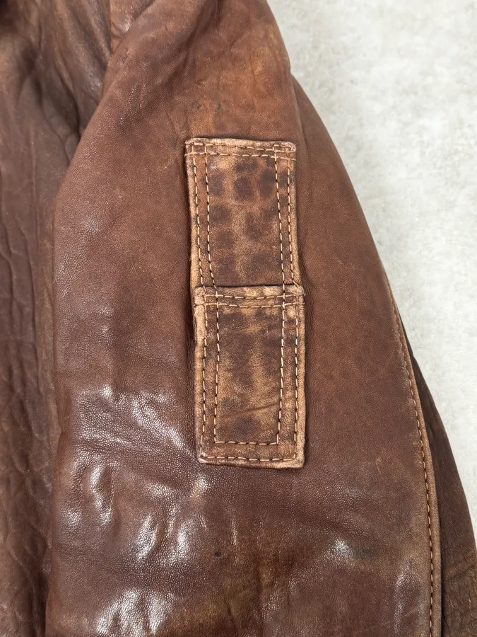 1990s Archive Brown Fur Collar Aviator Bomber Leather Jacket - Image 10