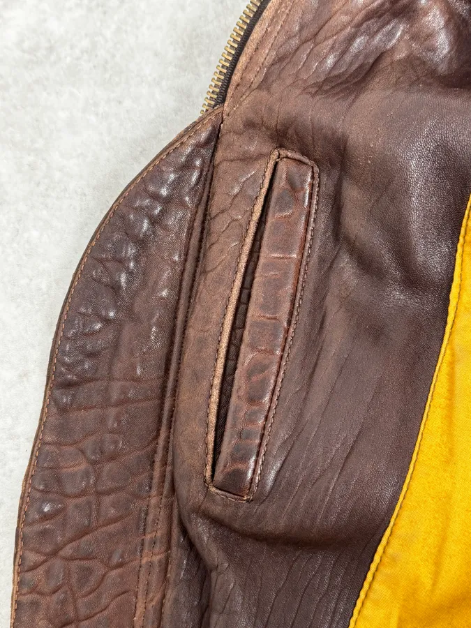 1990s Archive Brown Fur Collar Aviator Bomber Leather Jacket - Image 12