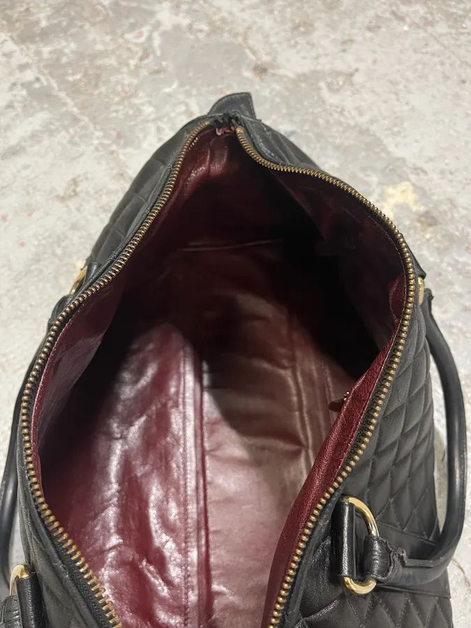 1990s Chanel Black Leather Bowling Quilted Handle Bag - Image 10