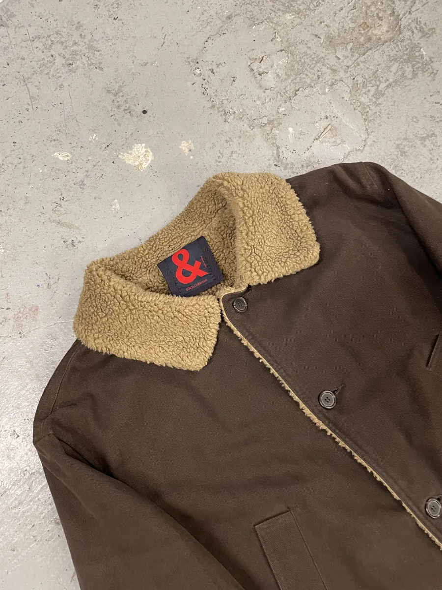 1990s Dolce & Gabbana Brown Long Shearling Jacket - Image 5