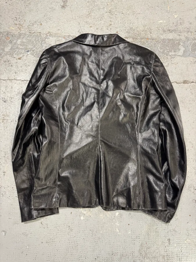 1990s Gianni Versace Pure Black Leather Blazer Jacket - Image 5
