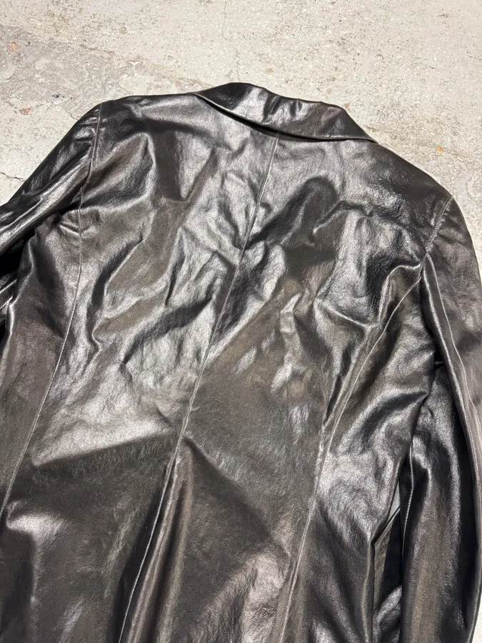 1990s Gianni Versace Pure Black Leather Blazer Jacket - Image 8