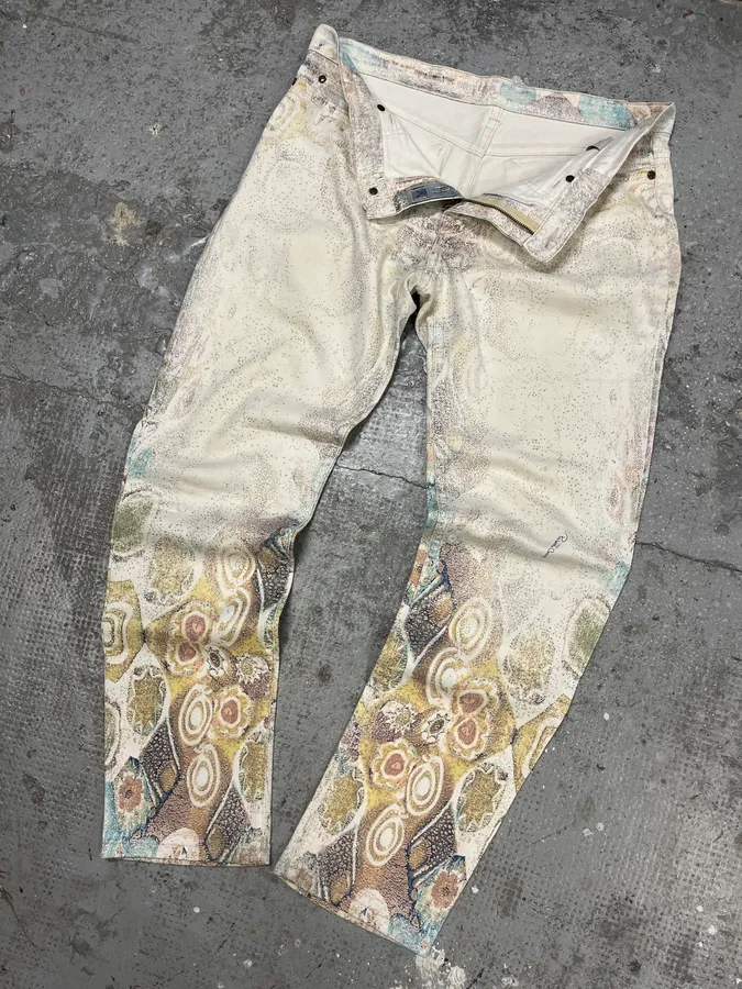 1990s Roberto Cavalli Eroded Baroque White Pants - Image 6