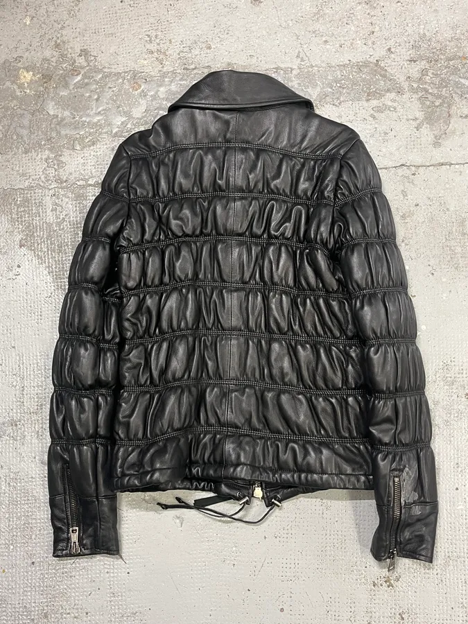 2000s Armani Black Leather Puffer Obscure Jacket - Image 7
