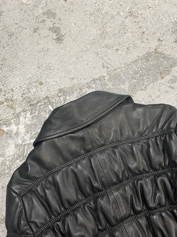 2000s Armani Black Leather Puffer Obscure Jacket - Image 8