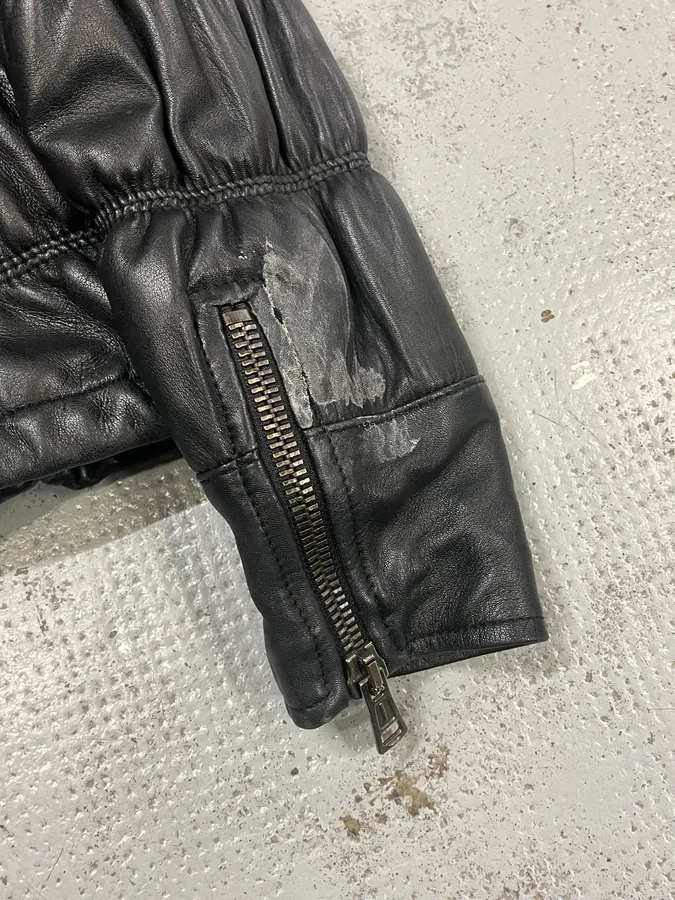 2000s Armani Black Leather Puffer Obscure Jacket - Image 9