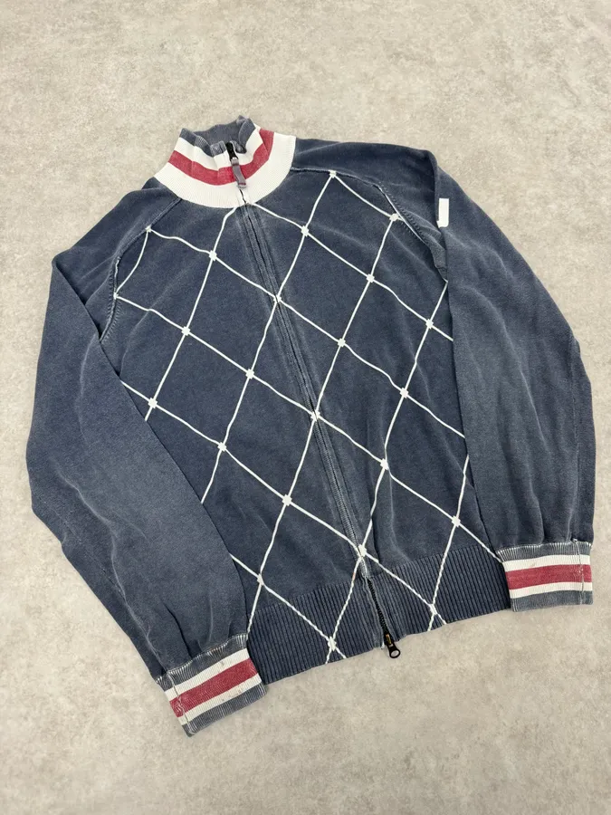2000s Armani Blue Checkered Golf Zip-up Sweater - Image 4