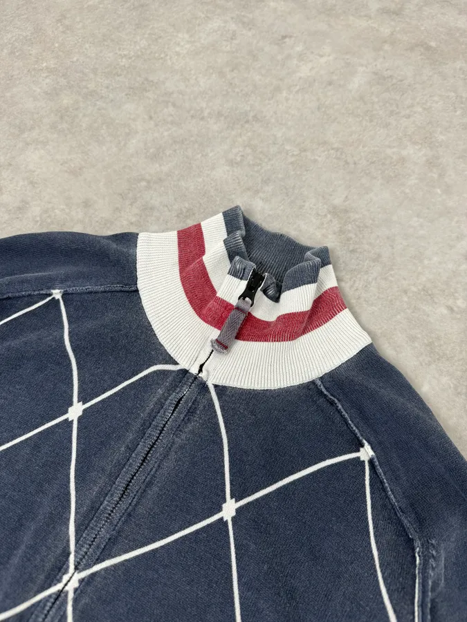 2000s Armani Blue Checkered Golf Zip-up Sweater - Image 5