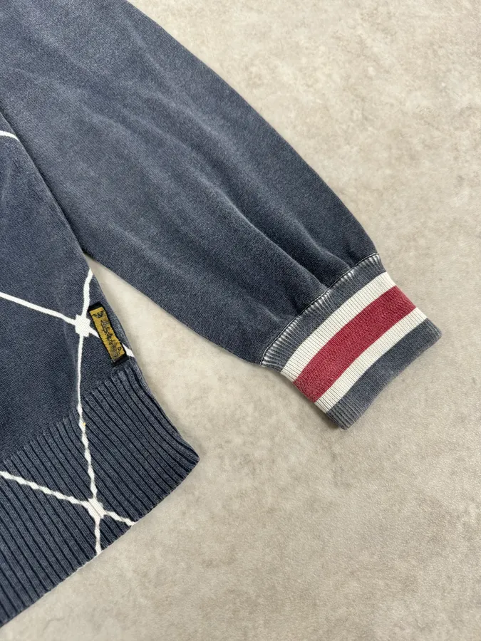 2000s Armani Blue Checkered Golf Zip-up Sweater - Image 6