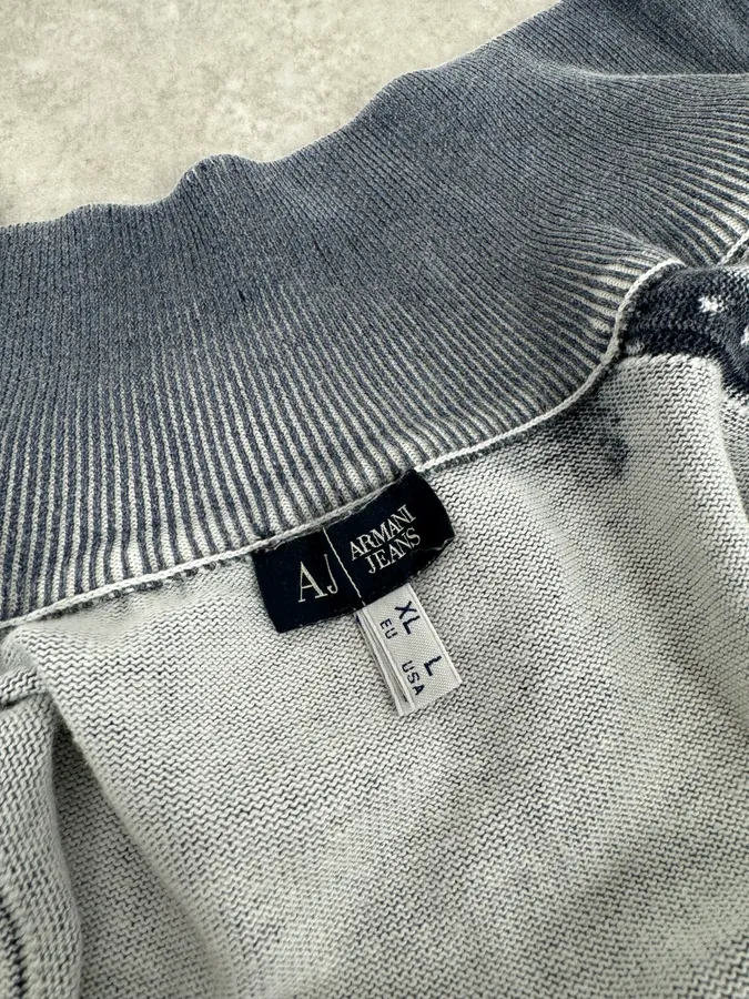 2000s Armani Blue Checkered Golf Zip-up Sweater - Image 9