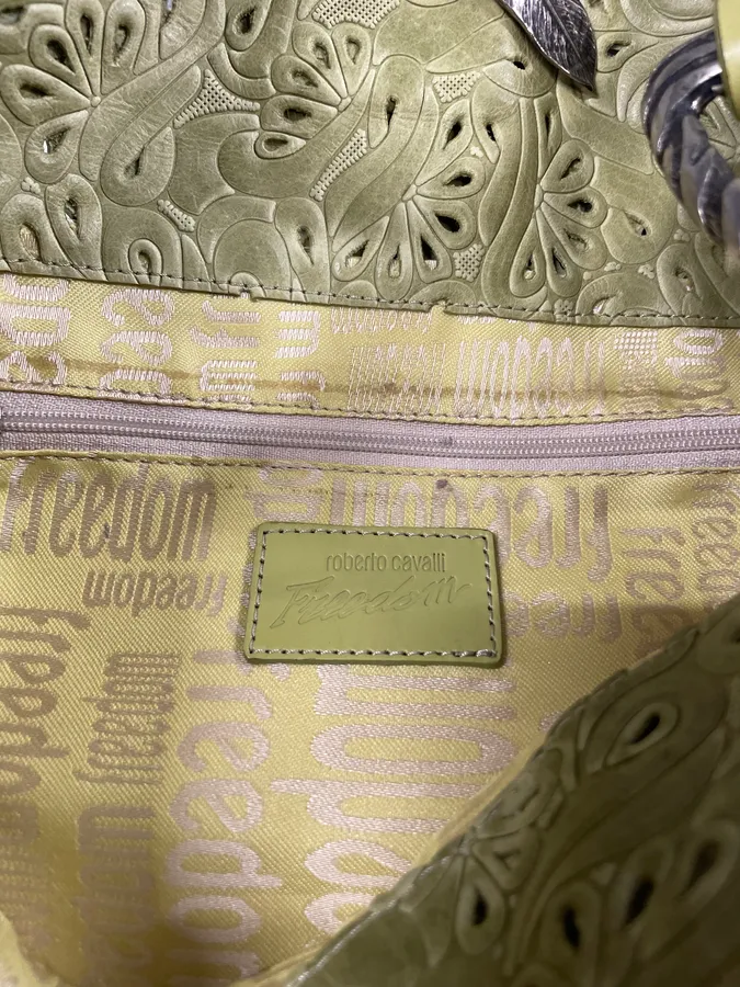 2000s Cavalli Abstract Embossed Floral Leather Yellow Handle Bag - Image 8