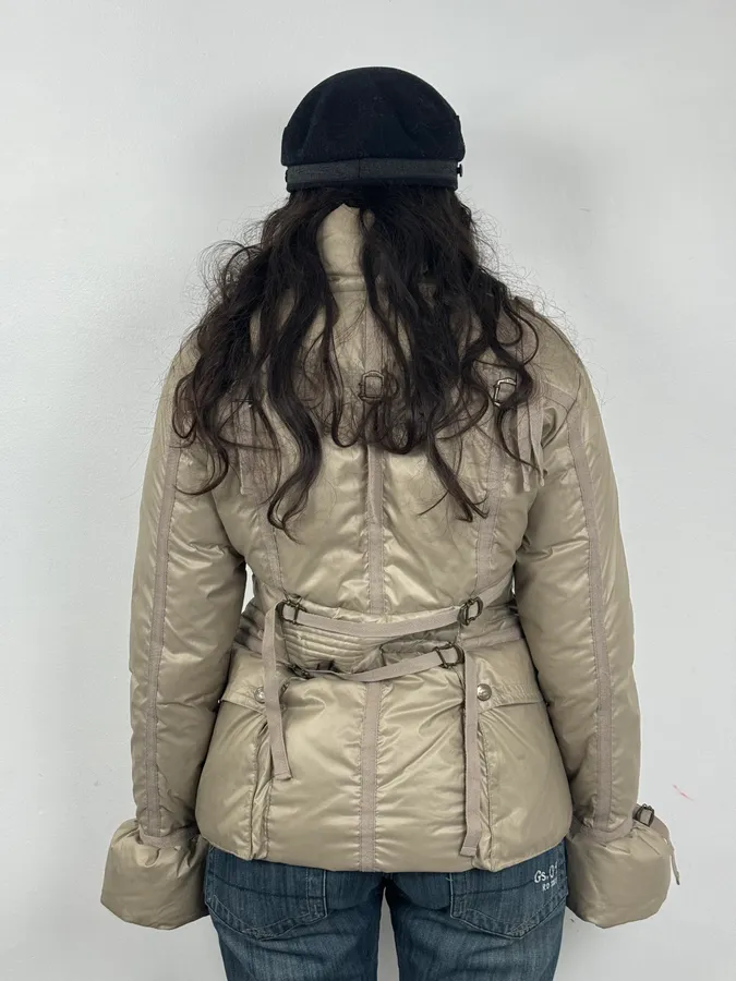 2000s Cavalli Beige Parachute Bondage Harness Puffer Jacket - Image 3