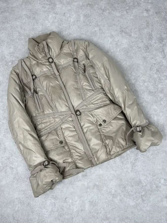 2000s Cavalli Beige Parachute Bondage Harness Puffer Jacket - Image 4