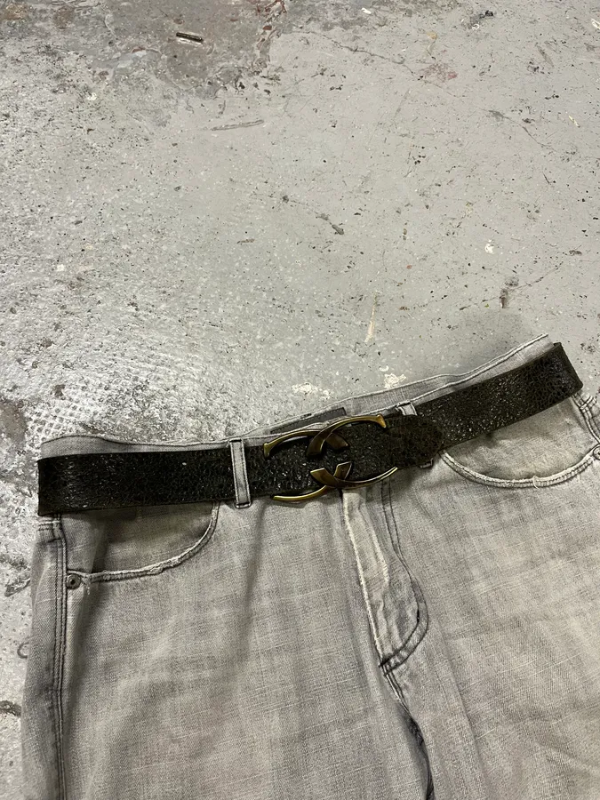 2000s Cavalli Black Eroded Leather Belt - Image 10