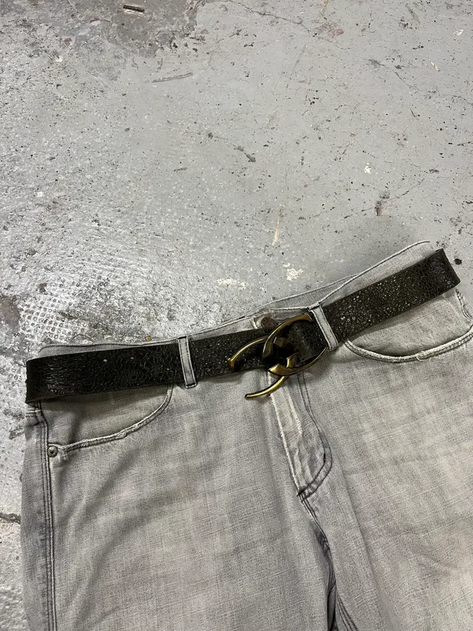 2000s Cavalli Black Eroded Leather Belt - Image 9