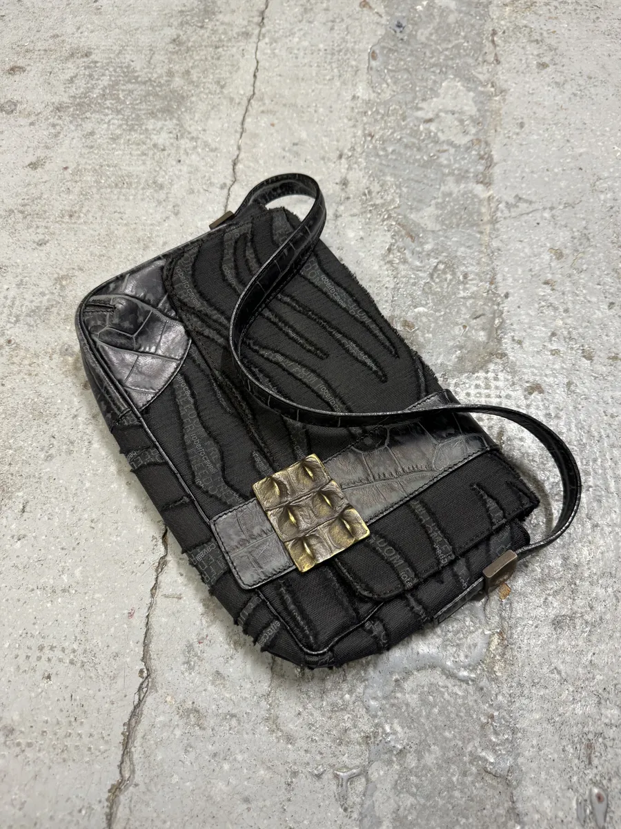 2000s Cavalli Crocodile Buckle Black Exotic Handle Bag - Image 6