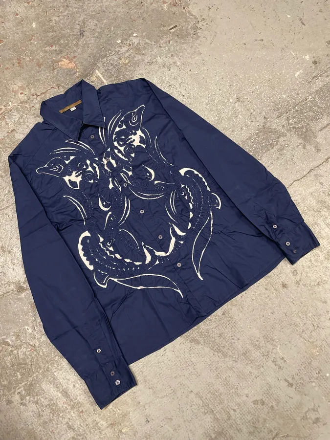2000s Cavalli Imperial Birds Embroideries Shirt - Image 4