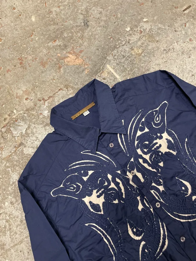 2000s Cavalli Imperial Birds Embroideries Shirt - Image 5