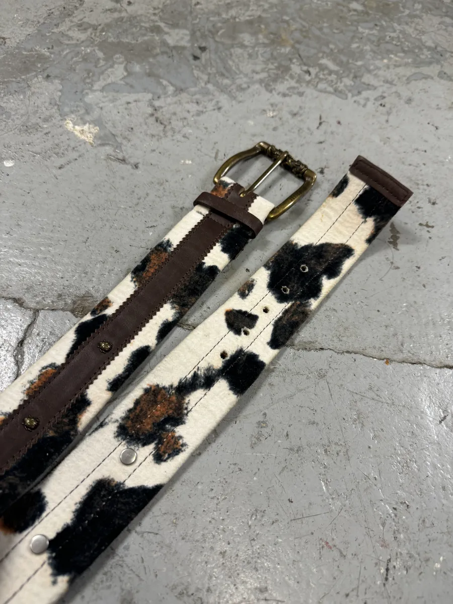 2000s Cavalli Pony Hair Caw Print Leather Embellished Belt - Image 4