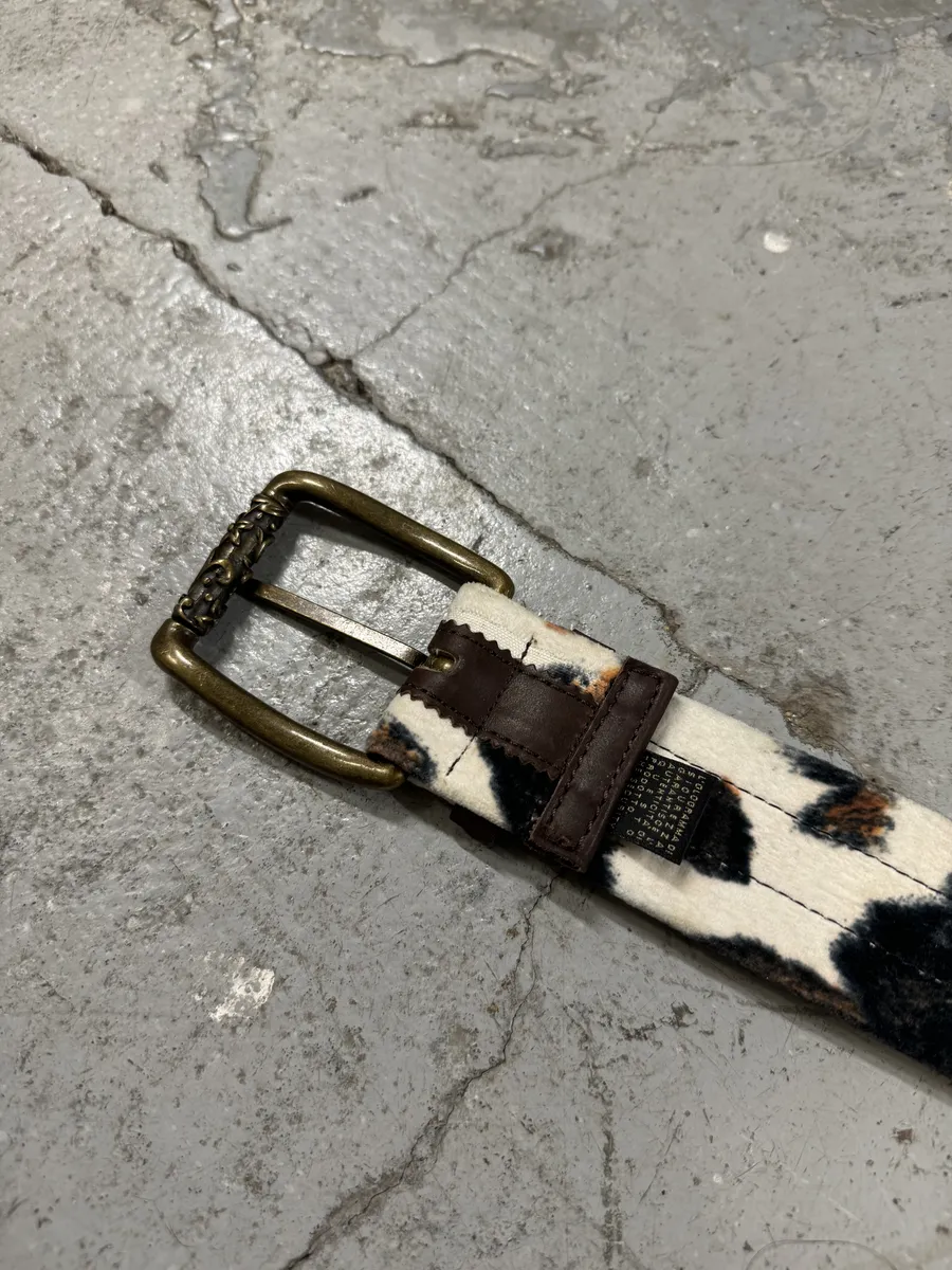 2000s Cavalli Pony Hair Caw Print Leather Embellished Belt - Image 5