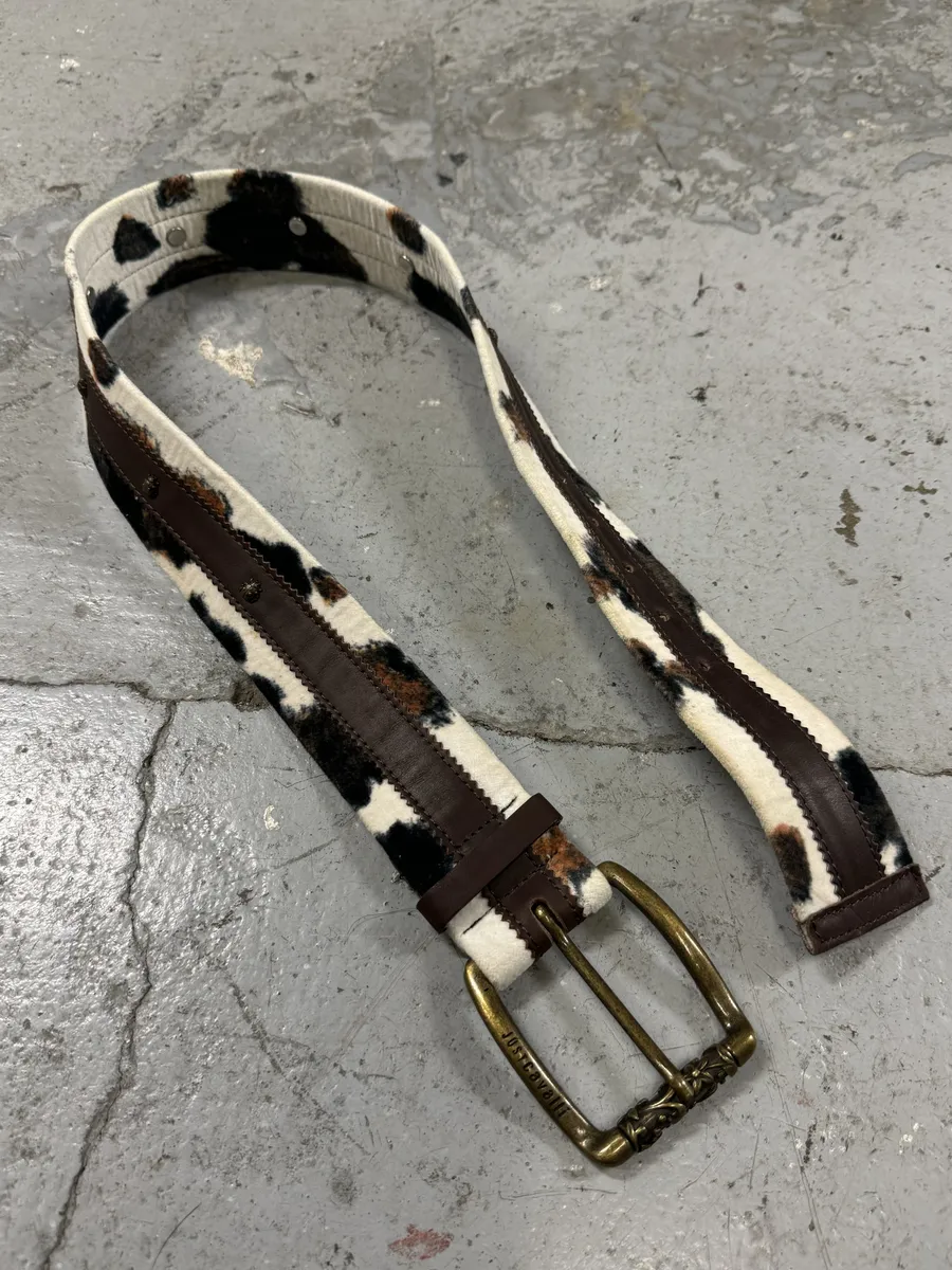 2000s Cavalli Pony Hair Caw Print Leather Embellished Belt - Image 7