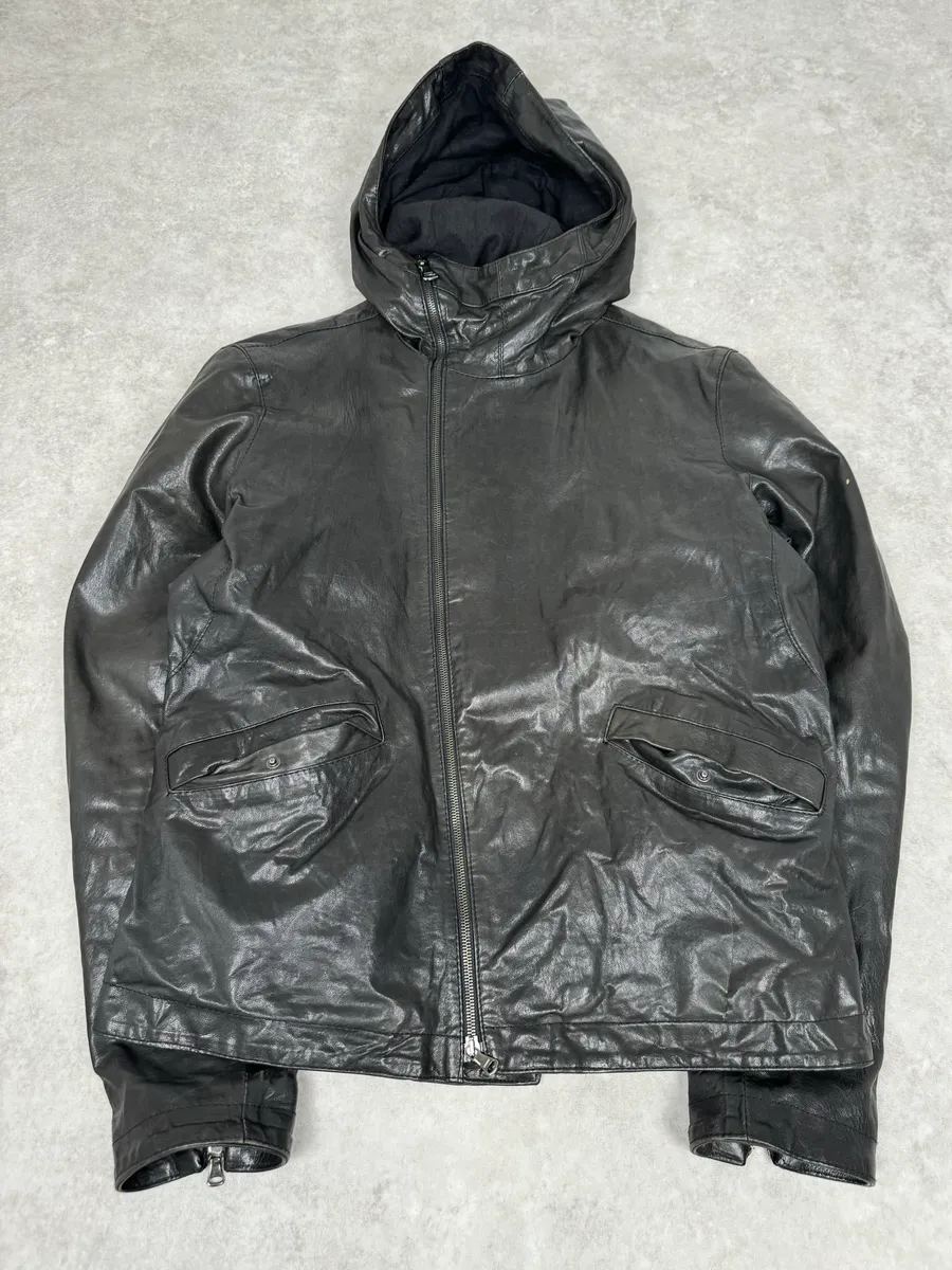 2000s Daniele Alessandrini Avant-Garde Black Leather Hooded Jacket - Image 5