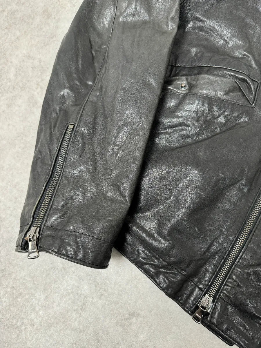 2000s Daniele Alessandrini Avant-Garde Black Leather Hooded Jacket - Image 7