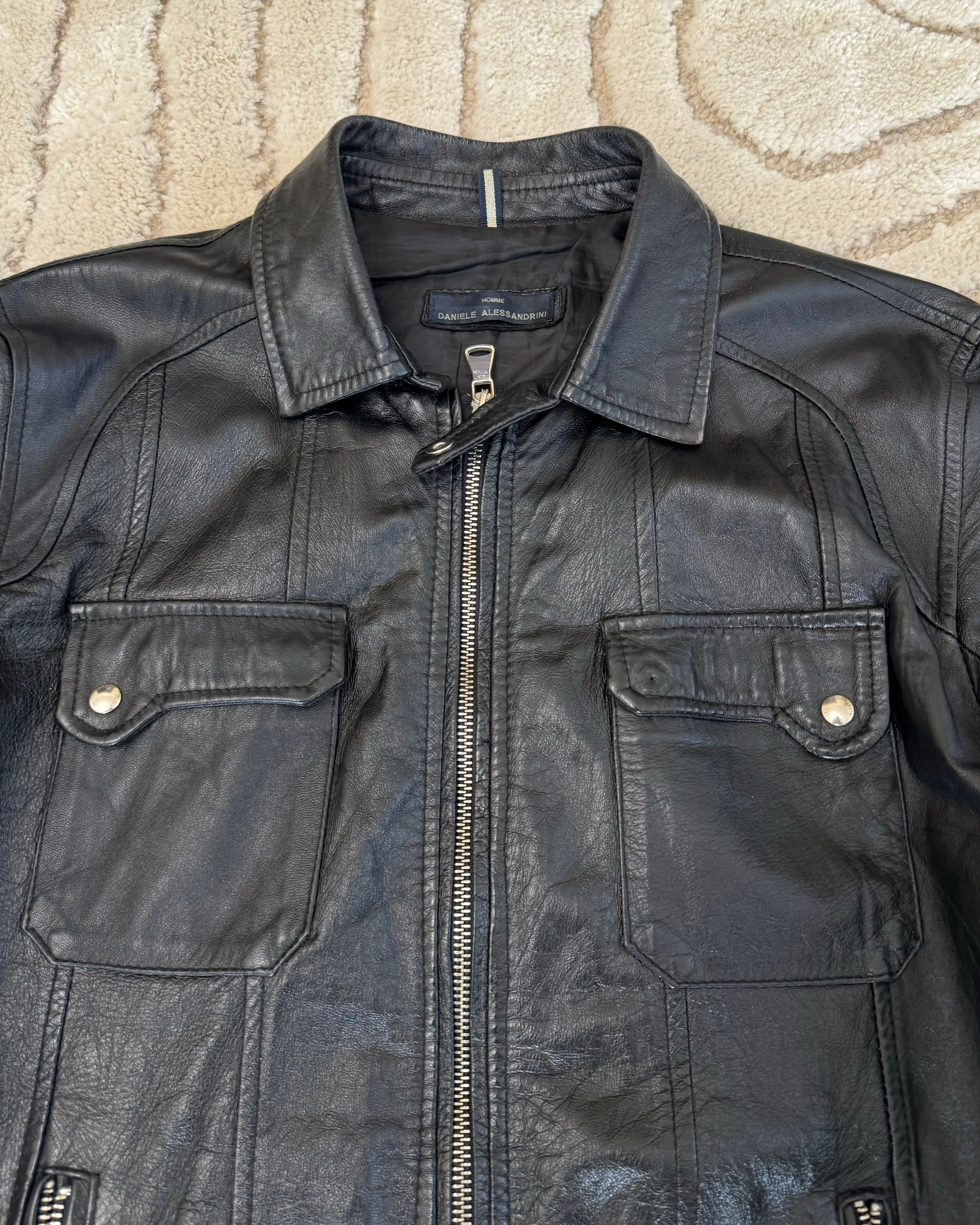 2000s Daniele Alessandrini Minimalist Leather Jacket (L) - Image 4