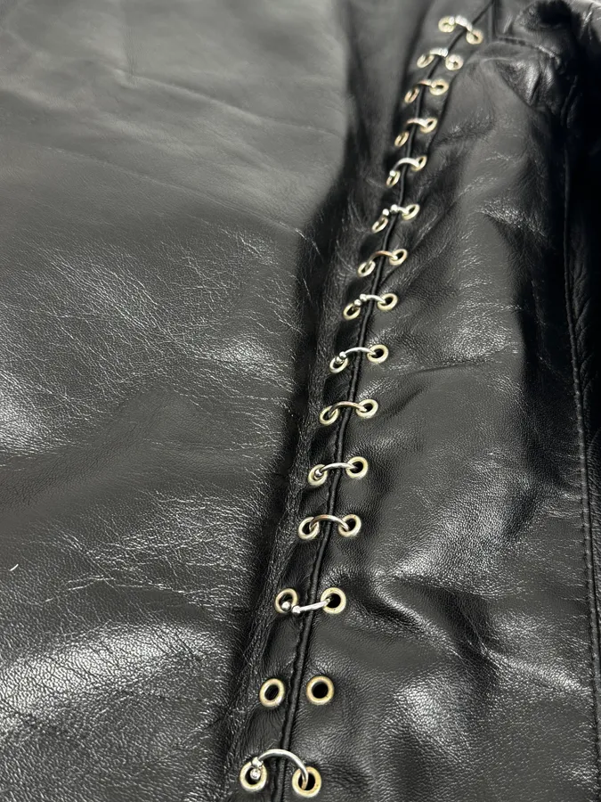 2000s Daniele Alessandrini Metal Hook Pure Black Leather Jacket - Image 10
