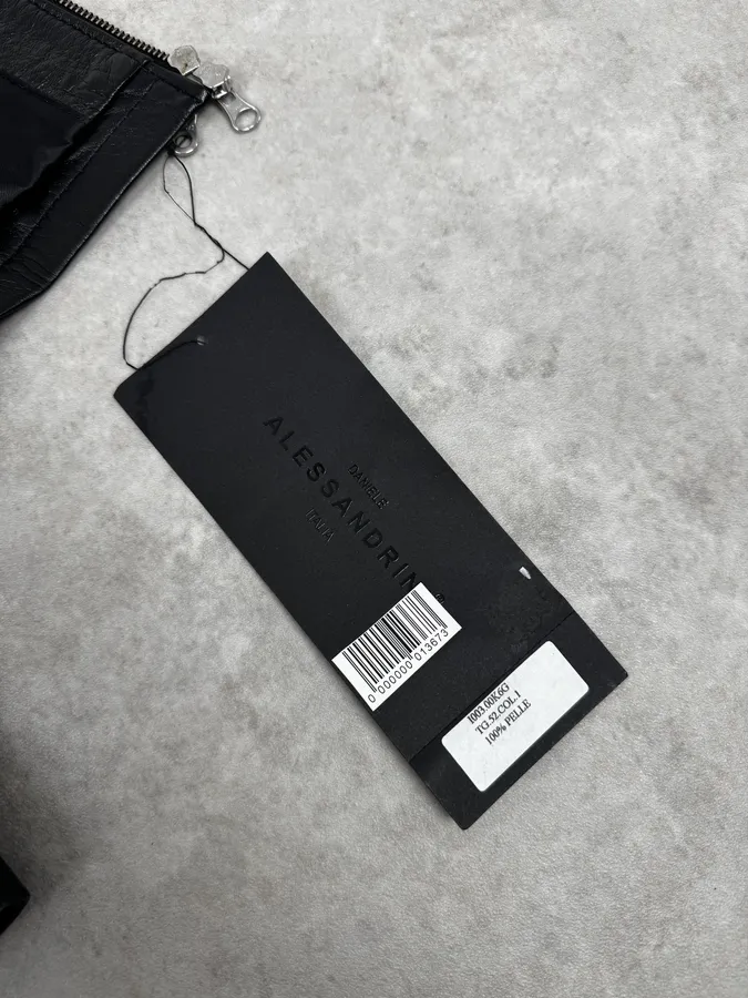 2000s Daniele Alessandrini Metal Hook Pure Black Leather Jacket - Image 11