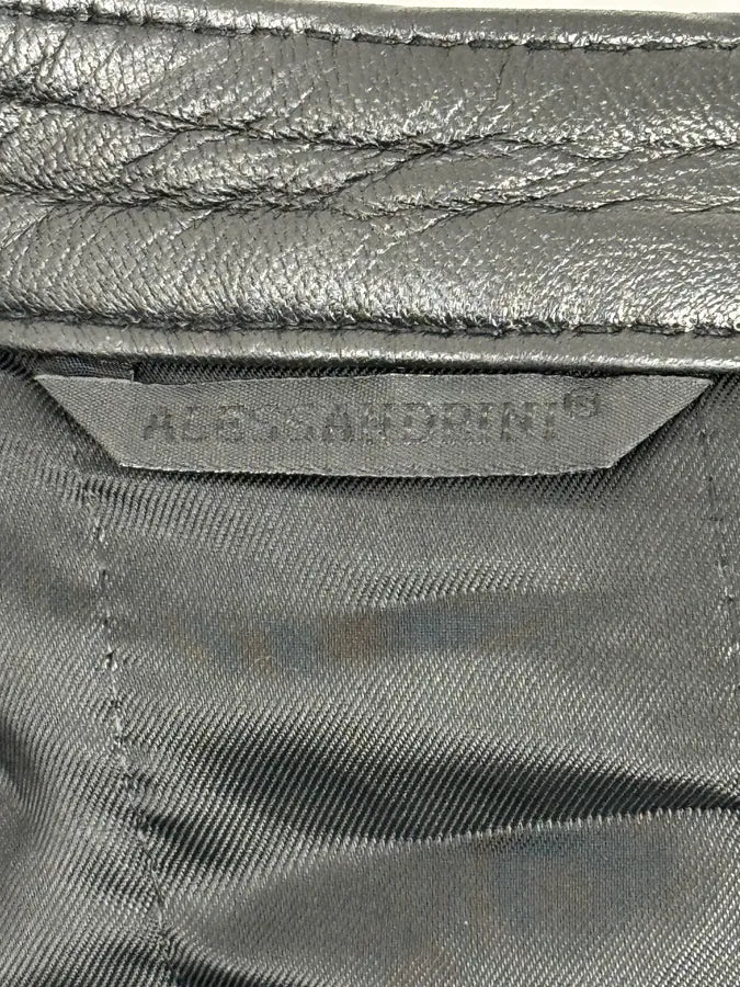 2000s Daniele Alessandrini Metal Hook Pure Black Leather Jacket - Image 13