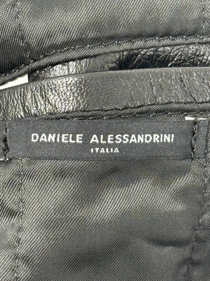 2000s Daniele Alessandrini Metal Hook Pure Black Leather Jacket - Image 14