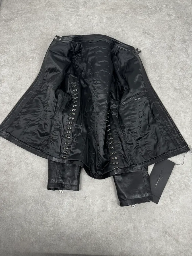 2000s Daniele Alessandrini Metal Hook Pure Black Leather Jacket - Image 7