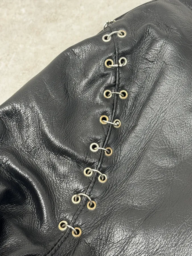 2000s Daniele Alessandrini Metal Hook Pure Black Leather Jacket - Image 8