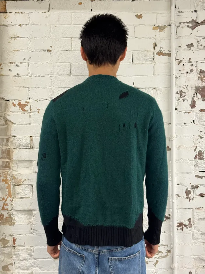2000s Diesel Green & Black Destroyed Wool Sweater - Image 3
