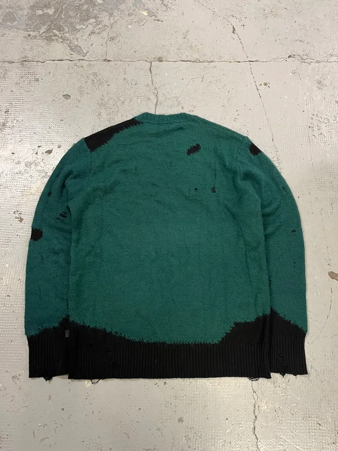 2000s Diesel Green & Black Destroyed Wool Sweater - Image 4