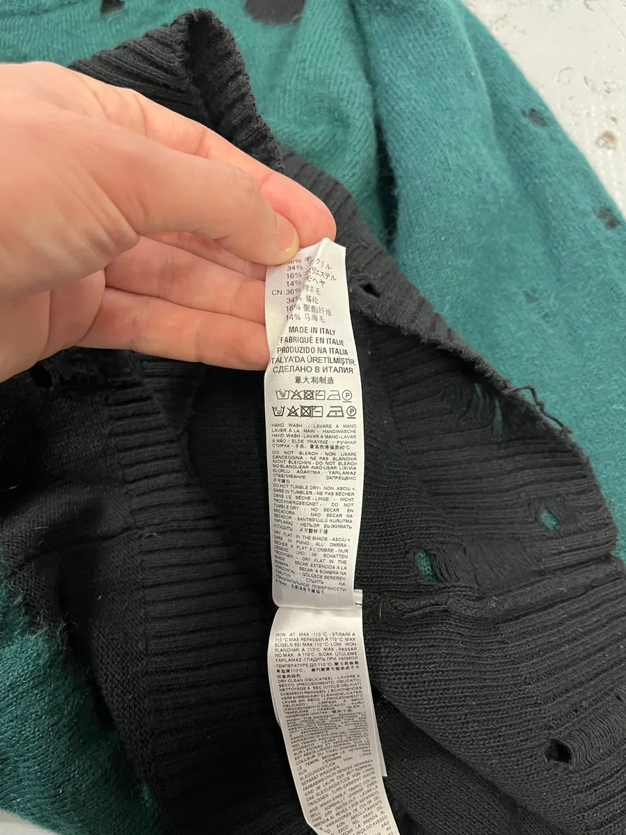 2000s Diesel Green & Black Destroyed Wool Sweater - Image 9