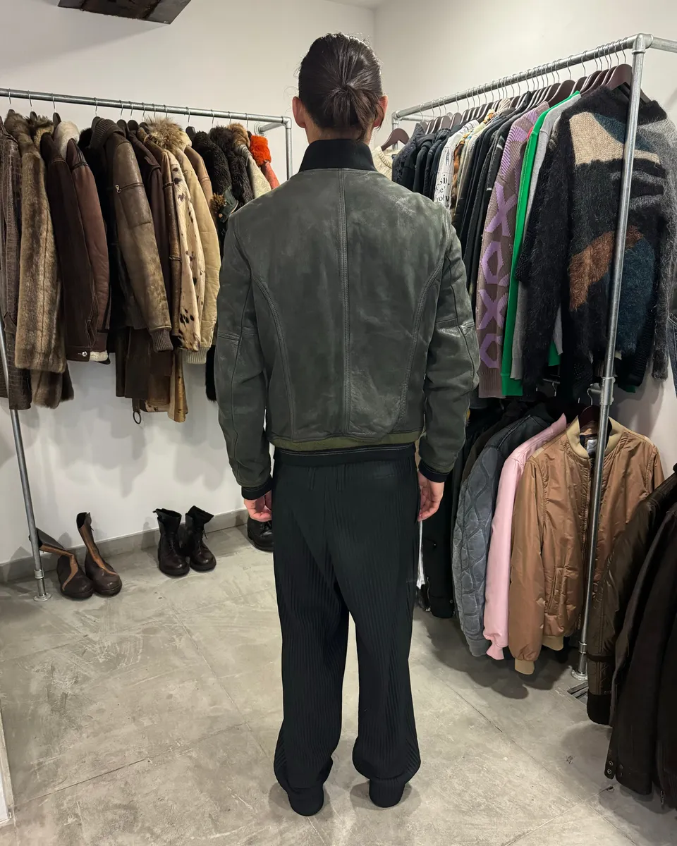 2000s Diesel Olive Biker Eroded Polished Leather Jacket - Image 10