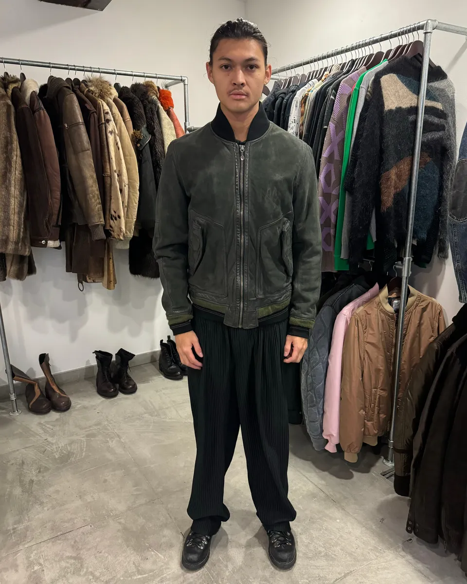 2000s Diesel Olive Biker Eroded Polished Leather Jacket - Image 11