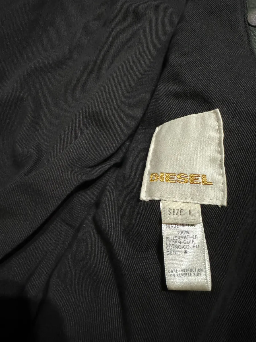 2000s Diesel Olive Biker Eroded Polished Leather Jacket - Image 6