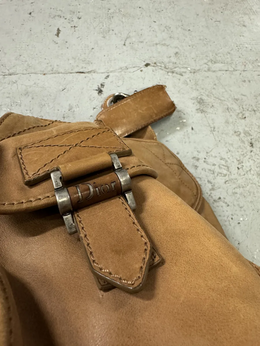 2000s Dior Camel Leather Hobo Cabas Handle Bag - Image 12