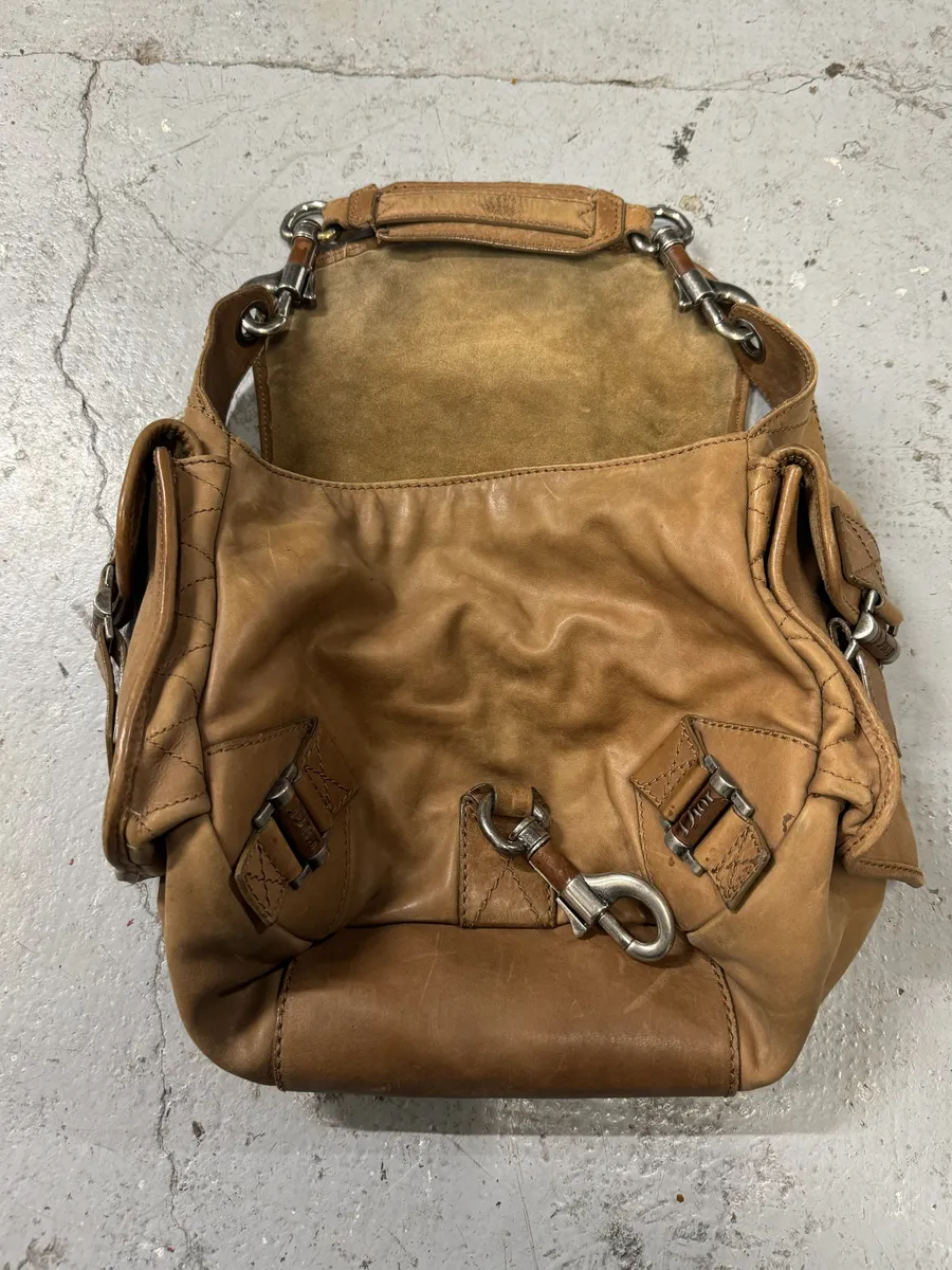 2000s Dior Camel Leather Hobo Cabas Handle Bag - Image 4