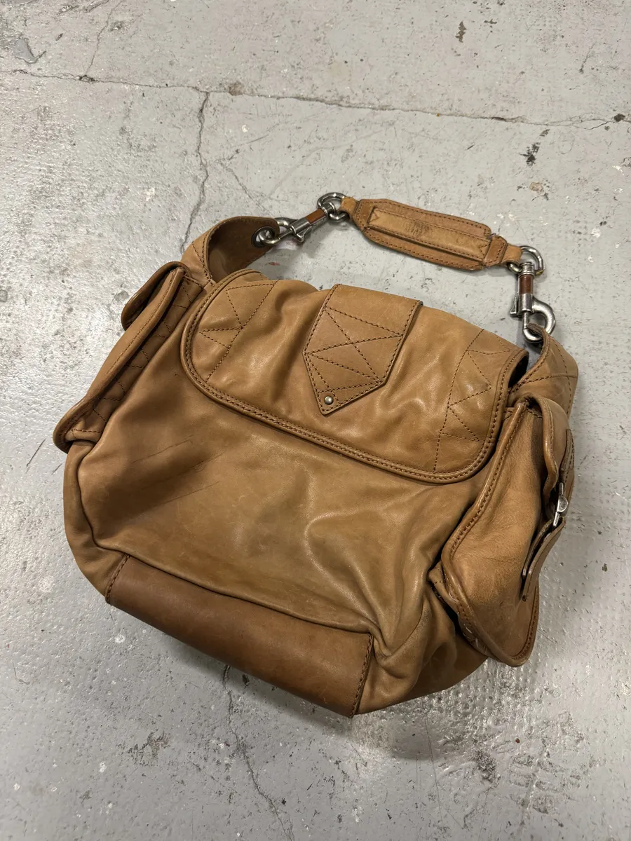 2000s Dior Camel Leather Hobo Cabas Handle Bag - Image 5