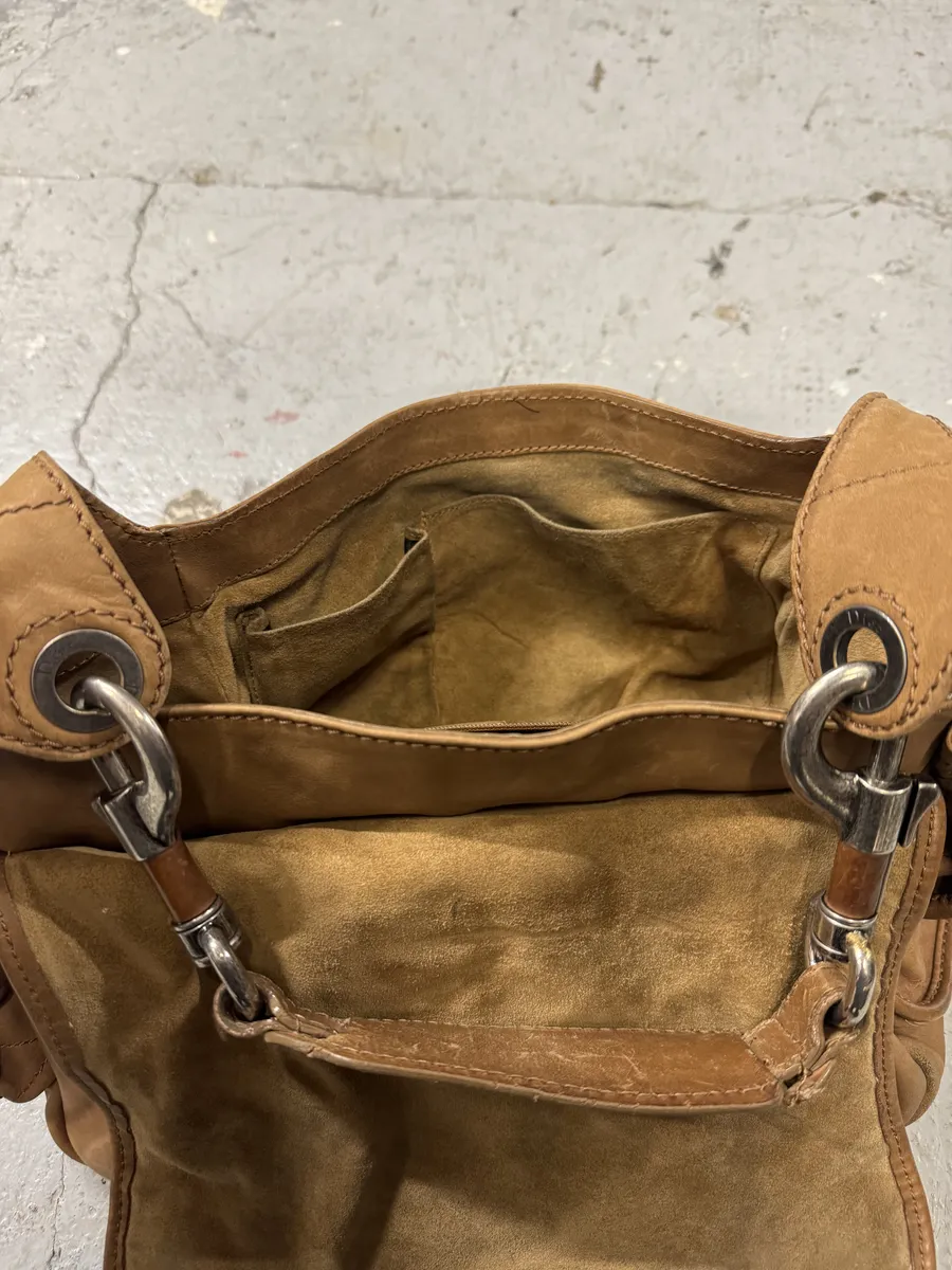 2000s Dior Camel Leather Hobo Cabas Handle Bag - Image 6