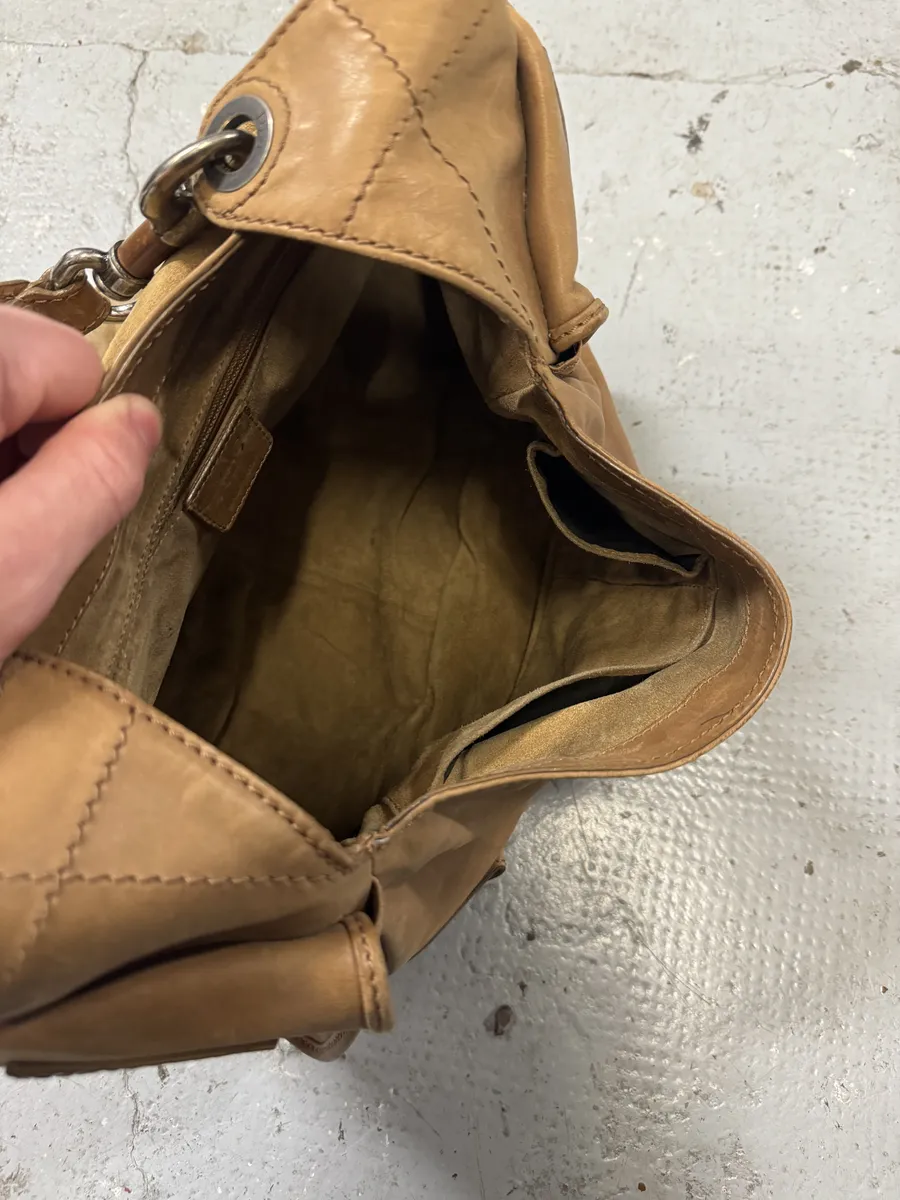2000s Dior Camel Leather Hobo Cabas Handle Bag - Image 7