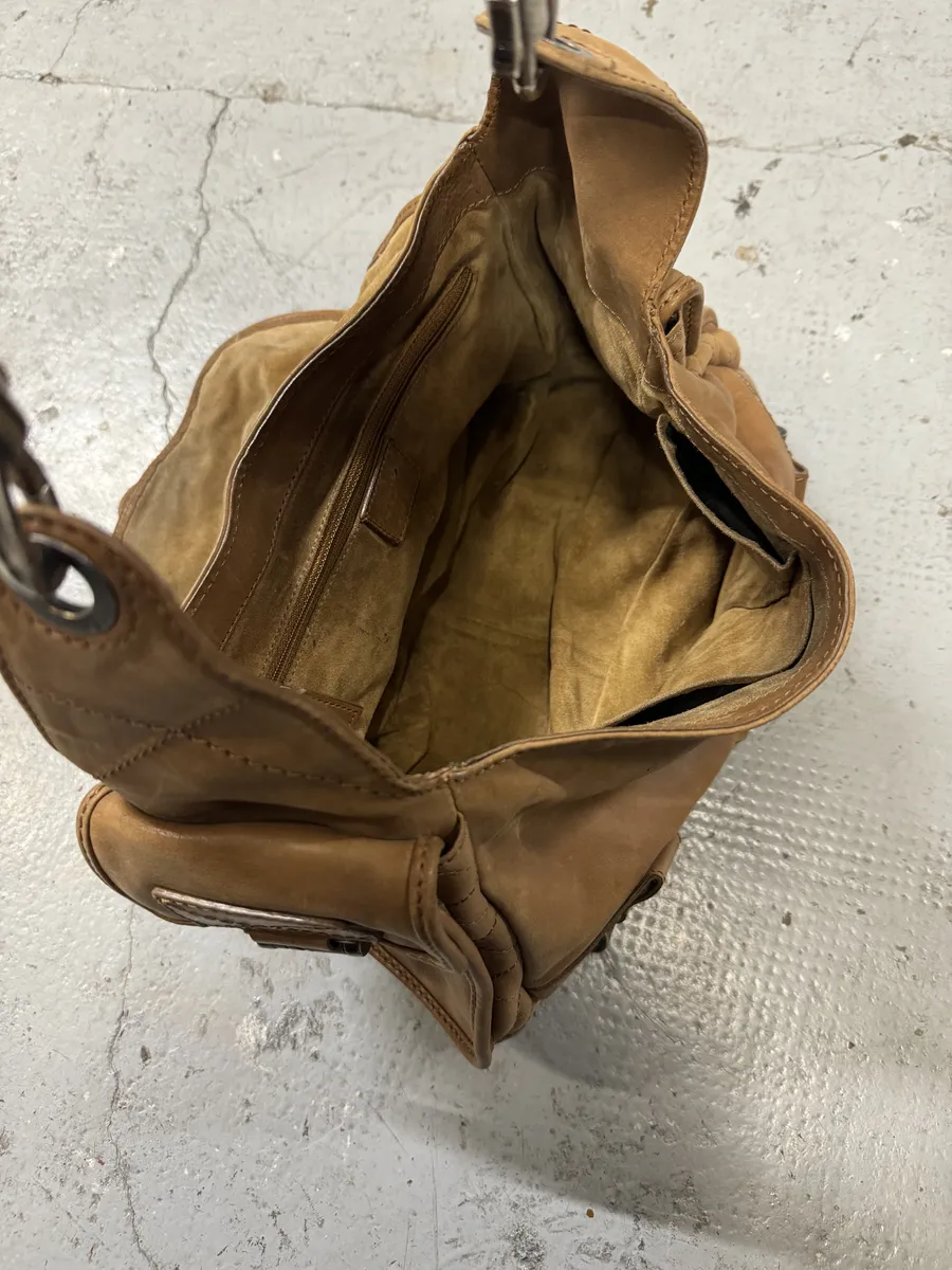 2000s Dior Camel Leather Hobo Cabas Handle Bag - Image 9